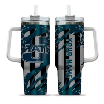 custom utah state aggies claw cut navy black curved tumbler best selling.webp