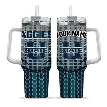 custom utah state aggies hex texture navy curved tumbler best selling.webp
