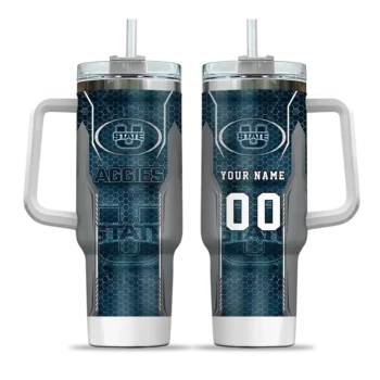 custom utah state aggies hexagon armor navy curved tumbler best selling.webp