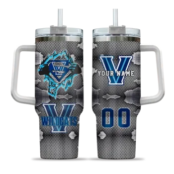 custom villanova wildcats superman shield navy gray curved tumbler best selling.webp