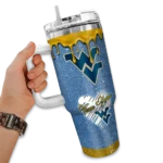 custom west virginia mountaineers heart helmet motif blue curved tumbler best selling.webp