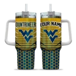 custom west virginia mountaineers hex texture blue curved tumbler best selling.webp