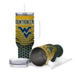 custom west virginia mountaineers hex texture blue curved tumbler best selling.webp