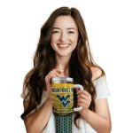 custom west virginia mountaineers hex texture blue curved tumbler best selling.webp
