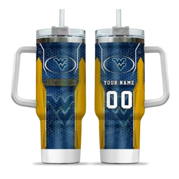 custom west virginia mountaineers hexagon armor blue curved tumbler best selling.webp