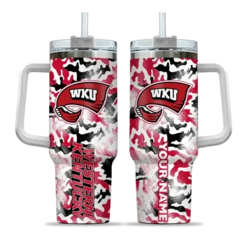 custom western kentucky hilltoppers camo mashup red white curved tumbler best selling.webp