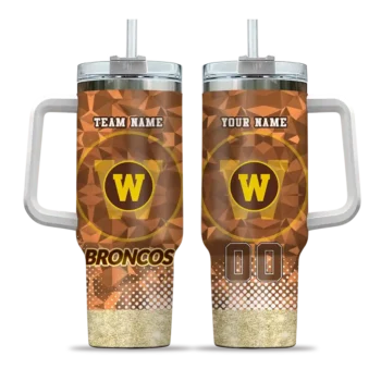 custom western michigan broncos geometric prism brown curved tumbler best selling.webp