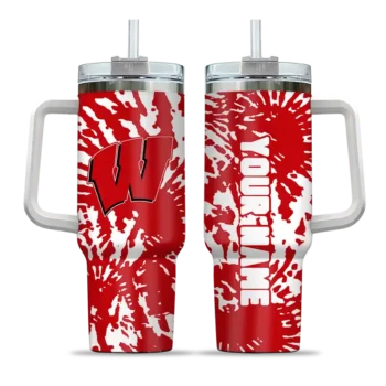 custom wisconsin badgers burst swirl red curved tumbler best selling.webp