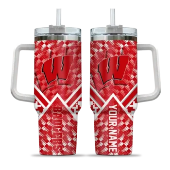 custom wisconsin badgers chevron angle red curved tumbler best selling.webp