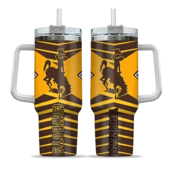 custom wyoming cowboys chevron layers brown curved tumbler best selling.webp