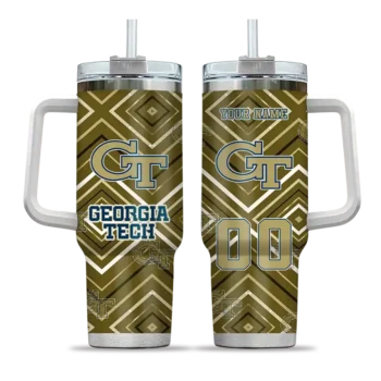 customized georgia tech yellow jackets bold diamonds gold curved tumbler best selling.webp