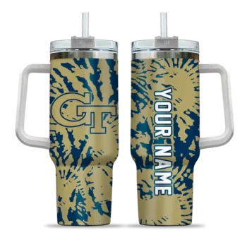 customized georgia tech yellow jackets burst swirl gold curved tumbler best selling.webp