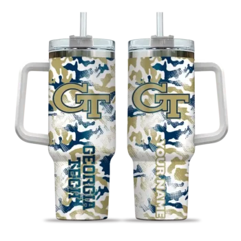 customized georgia tech yellow jackets camo mashup gold white curved tumbler best selling.webp