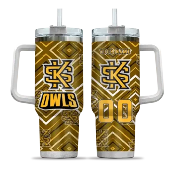 customized kennesaw state owls bold diamonds gold curved tumbler best selling.webp