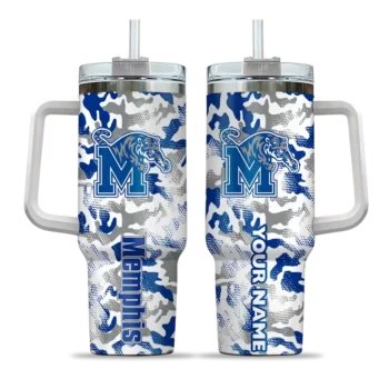 customized memphis tigers camo mashup blue white curved tumbler best selling.webp