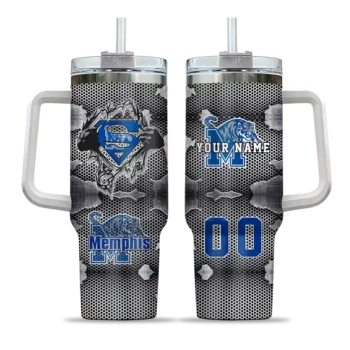 customized memphis tigers superman shield blue gray curved tumbler best selling.webp