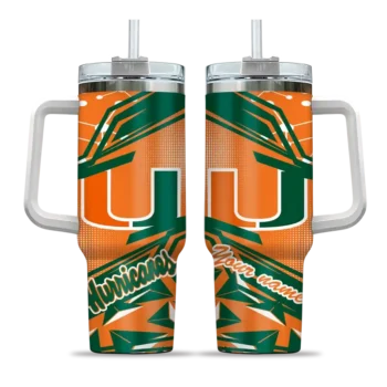 customized miami hurricanes abstract paths orange curved tumbler best selling.webp