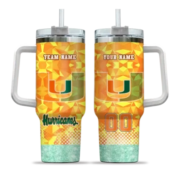 customized miami hurricanes geometric prism orange curved tumbler best selling.webp