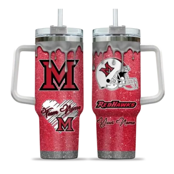 customized miami redhawks heart helmet motif red curved tumbler best selling.webp