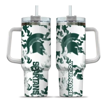 customized michigan state spartans camo mashup green white curved tumbler best selling.webp