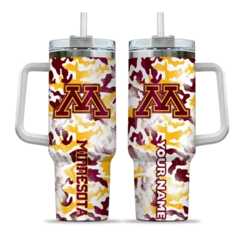 customized minnesota golden gophers camo mashup maroon white curved tumbler best selling.webp