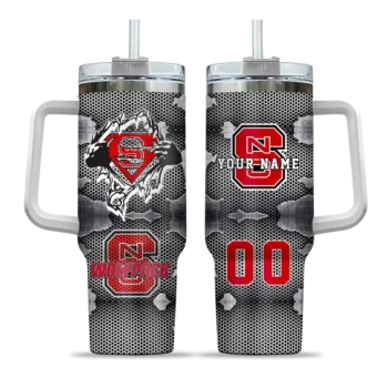 customized nc state wolfpack superman shield red gray curved tumbler best selling.webp