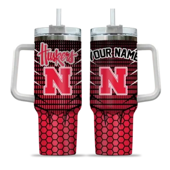 customized nebraska cornhuskers hex texture red curved tumbler best selling.webp