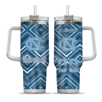 customized north carolina tar heels bold diamonds light blue curved tumbler best selling.webp