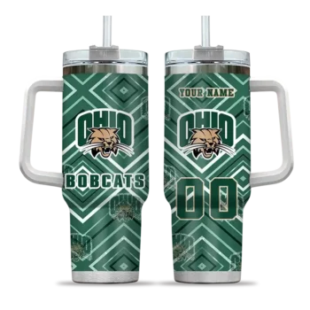 customized ohio bobcats bold diamonds green curved tumbler best selling.webp