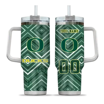 customized oregon ducks bold diamonds green curved tumbler best selling.webp