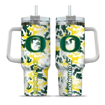 customized oregon ducks camo mashup green white curved tumbler best selling.webp