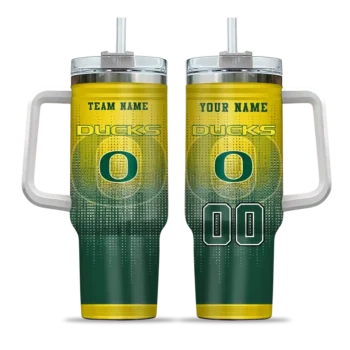 customized oregon ducks gradient dots green curved tumbler best selling.webp