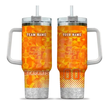 customized sam houston bearkats geometric prism orange curved tumbler best selling.webp