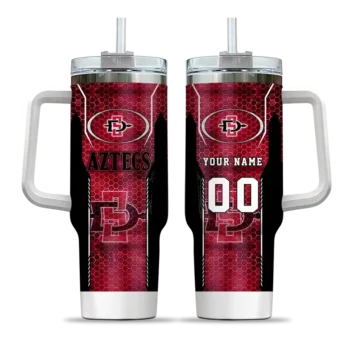 customized san diego state aztecs hexagon armor red curved tumbler best selling.webp