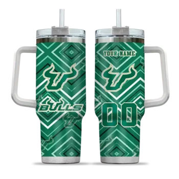 customized south florida bulls bold diamonds green curved tumbler best selling.webp