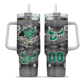 customized south florida bulls superman shield green gray curved tumbler best selling.webp