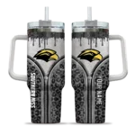 customized southern miss golden eagles leopard zipper black curved tumbler best selling.webp