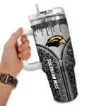 customized southern miss golden eagles leopard zipper black curved tumbler best selling.webp