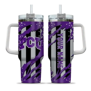 customized tcu horned frogs claw cut purple black curved tumbler best selling.webp