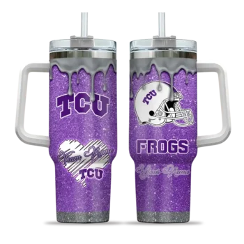 customized tcu horned frogs heart helmet motif purple curved tumbler best selling.webp