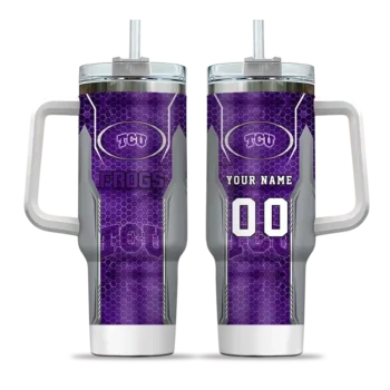 customized tcu horned frogs hexagon armor purple curved tumbler best selling.webp
