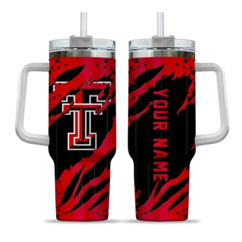 customized texas tech red raiders claw cut red black curved tumbler best selling.webp