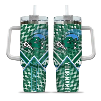 customized tulane green wave chevron angle green curved tumbler best selling.webp