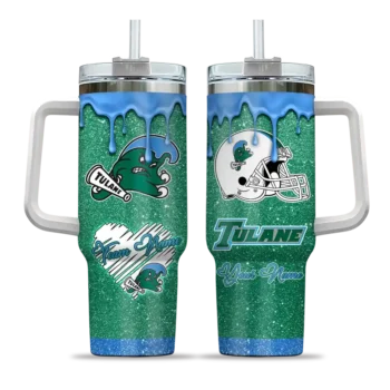 customized tulane green wave heart helmet motif green curved tumbler best selling.webp