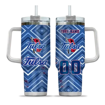 customized tulsa golden hurricane bold diamonds blue curved tumbler best selling.webp