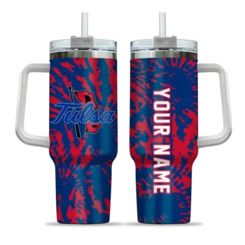 customized tulsa golden hurricane burst swirl blue curved tumbler best selling.webp