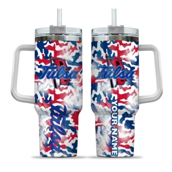 customized tulsa golden hurricane camo mashup blue white curved tumbler best selling.webp