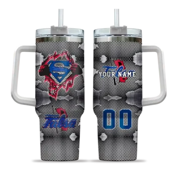 customized tulsa golden hurricane superman shield blue gray curved tumbler best selling.webp