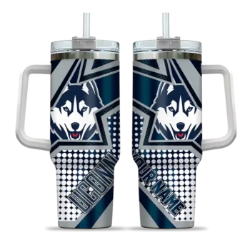 customized uconn huskies arrow burst blue curved tumbler best selling.webp