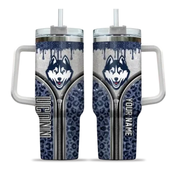 customized uconn huskies leopard zipper blue curved tumbler best selling.webp